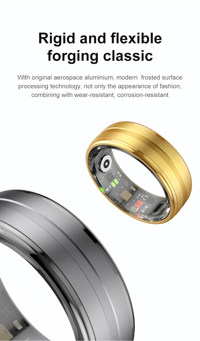 2025 Smart Ring for Men Women, Heart Rate Blood Oxygen Monitor, IP68 & 5ATM Waterproof, Multi-sport Mode, Couple Rings Best Gift