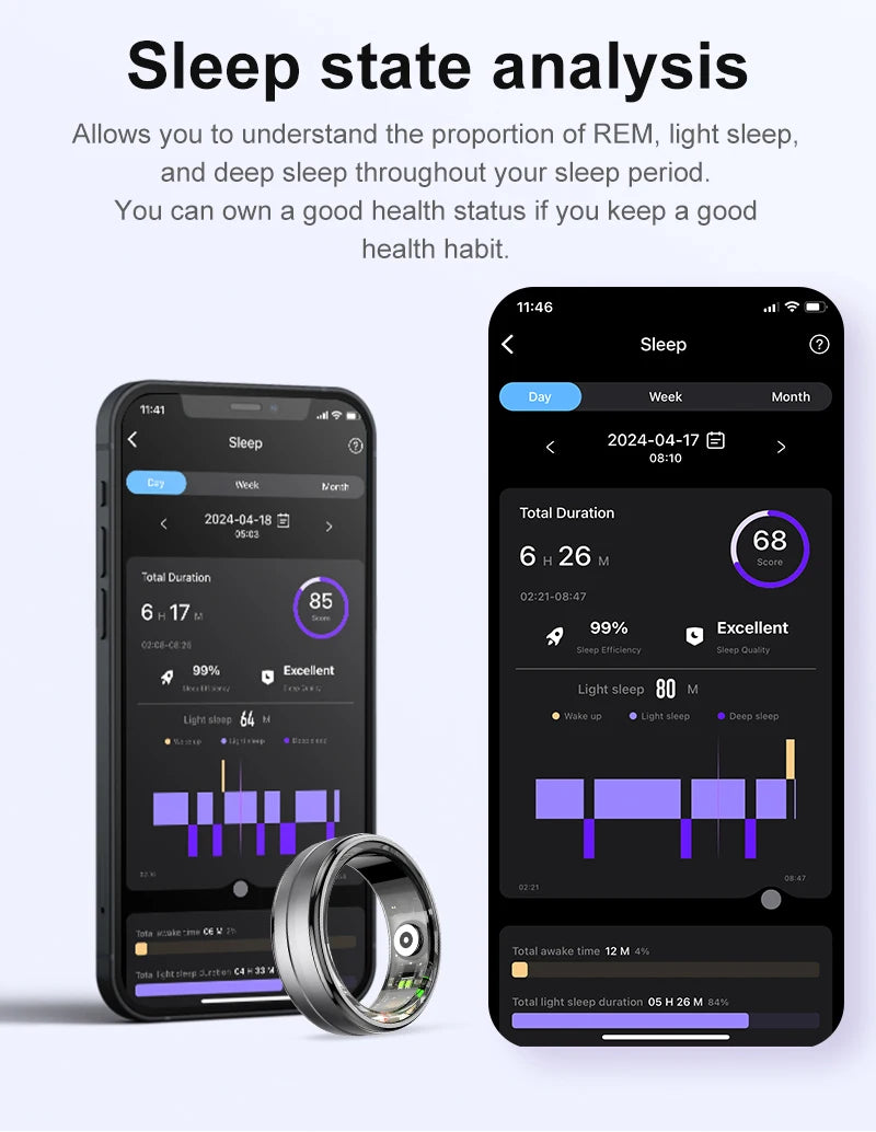 2025 Smart Ring for Men Women, Heart Rate Blood Oxygen Monitor, IP68 & 5ATM Waterproof, Multi-sport Mode, Couple Rings Best Gift