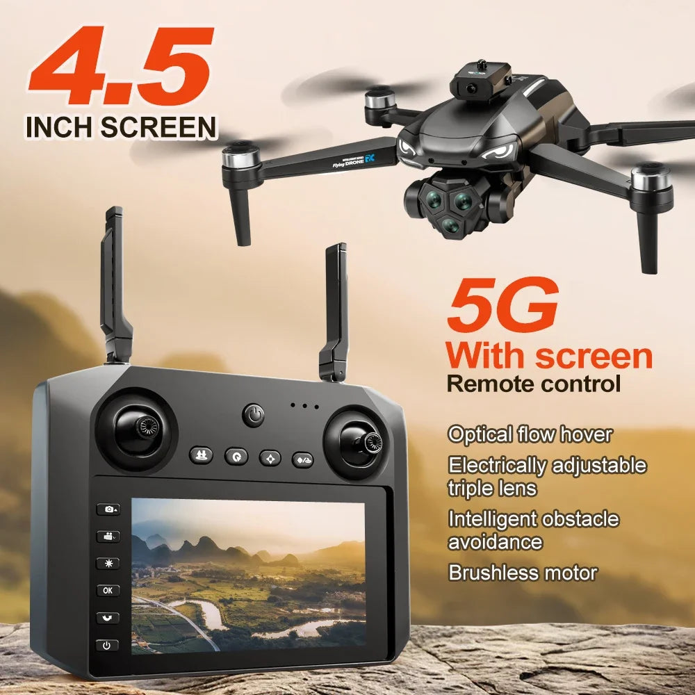 Drones with HD Three Cameras M33 360°Obstacle Avoidance Zoom Screen RC WIFI 20Min ESC Brushless FPV Drone Toys