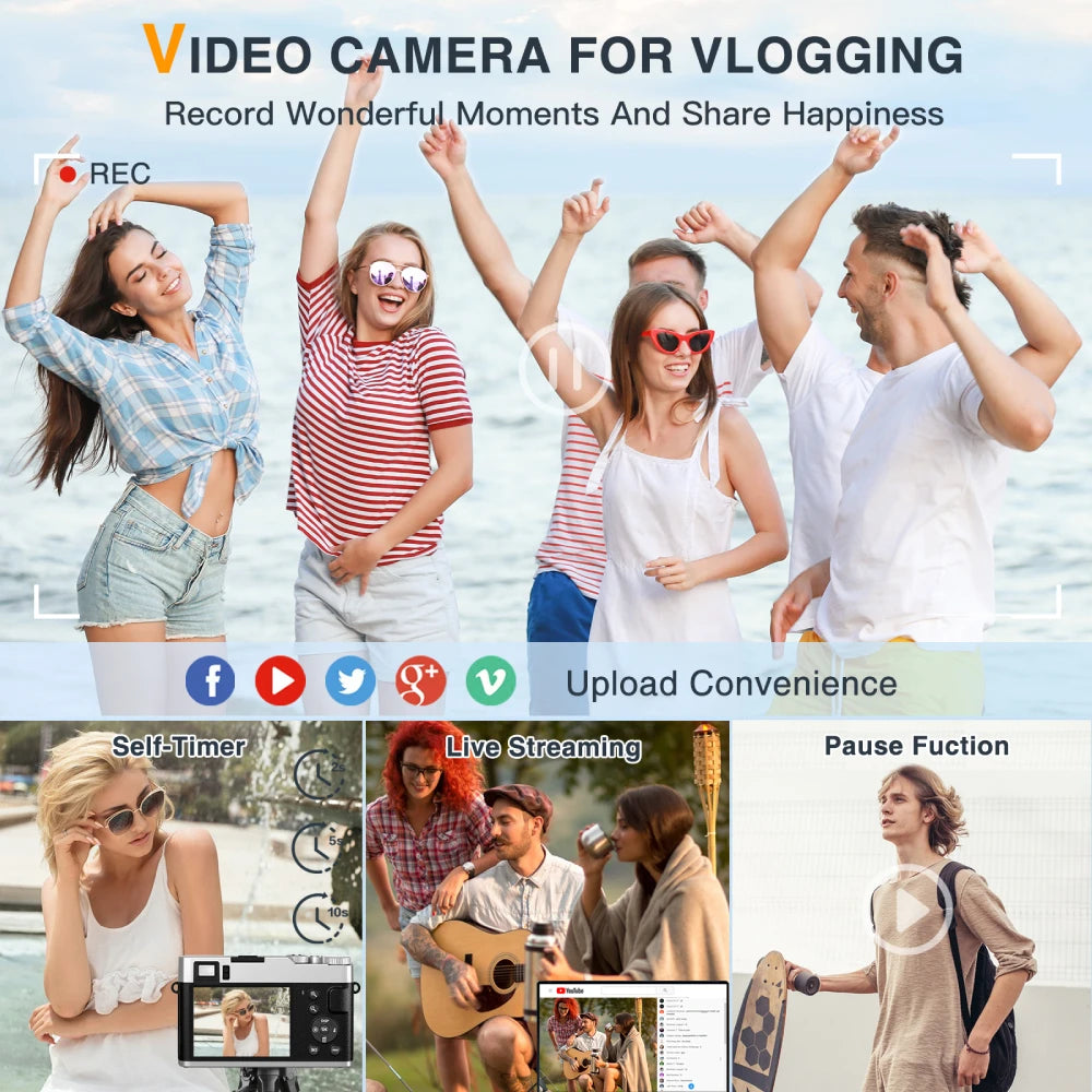 4K Digital Camera with Viewfinder Flash & Dial, 48MP Digital Camera for Photography and Video Autofocus Anti-Shake, 32G SD Card