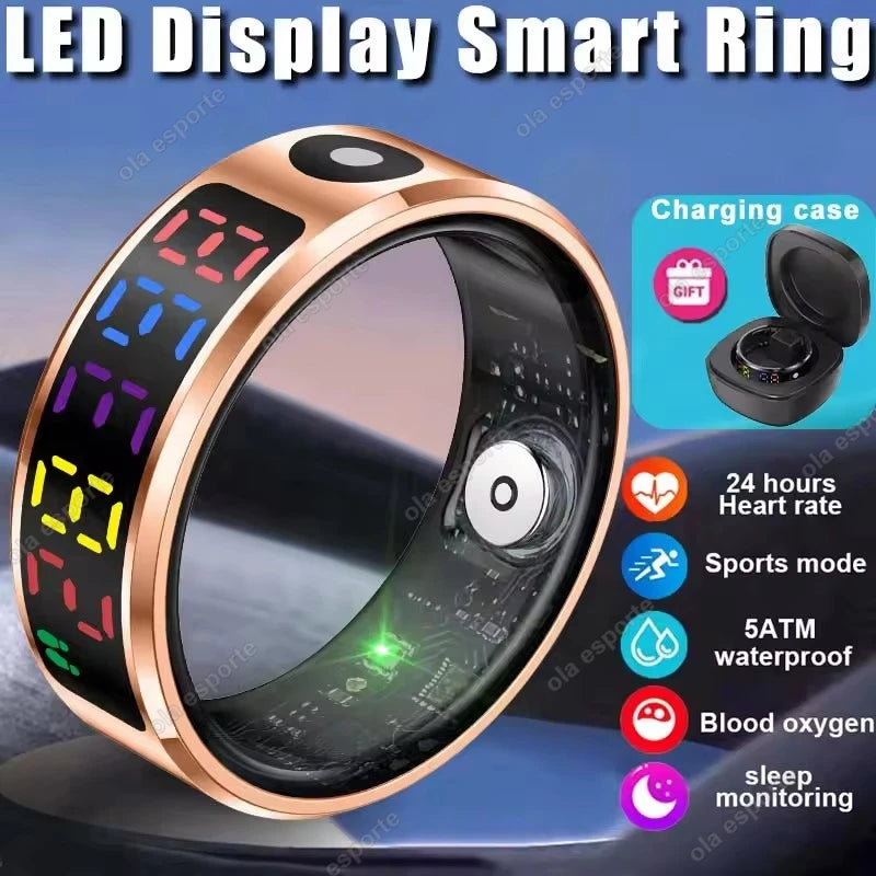 Smart Ring Men Women LED Display Screen,Gift Ring,Heart Rate Blood Oxygen Monitor,Multi Sport Modes,5ATM & IP68 Waterproof Rings
