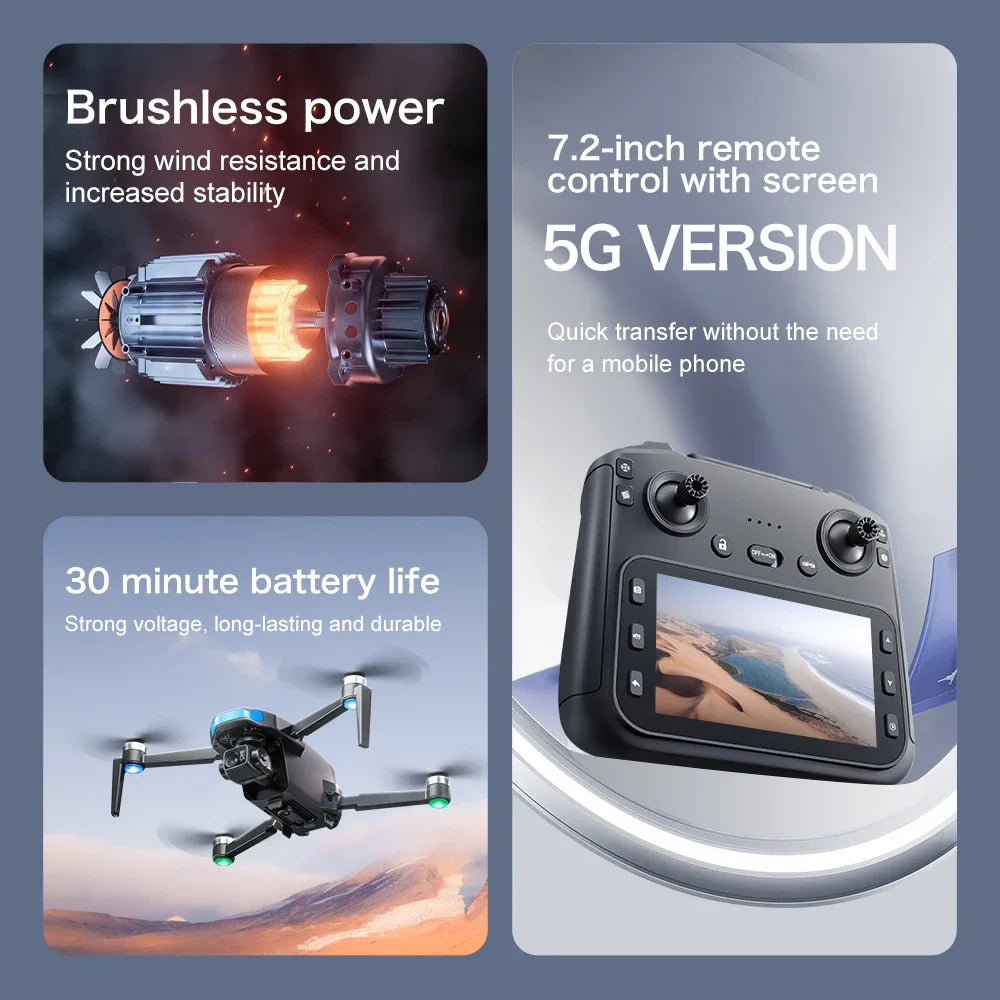 Drone Professional 3-axis Gimbal Stabilizer Camera with 5G WiFi GPS And 8K RC Equipped Screen Shared Multiple Displays on MP