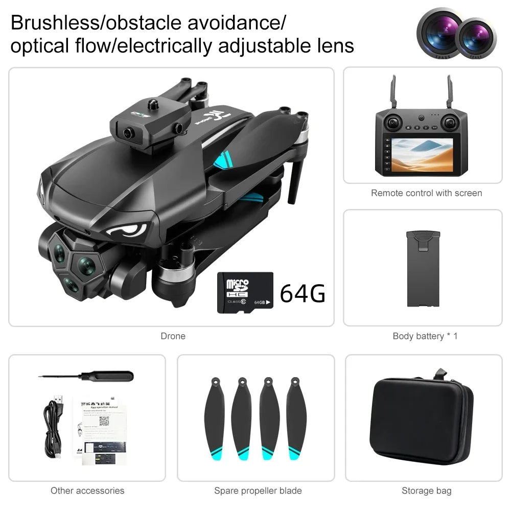 Drones with HD Three Cameras M33 360°Obstacle Avoidance Zoom Screen RC WIFI 20Min ESC Brushless FPV Drone Toys