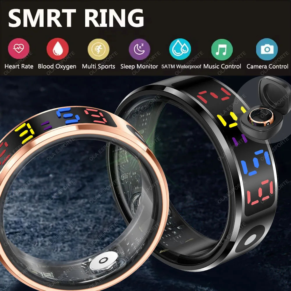 Smart Ring Men Women LED Display Screen,Gift Ring,Heart Rate Blood Oxygen Monitor,Multi Sport Modes,5ATM & IP68 Waterproof Rings