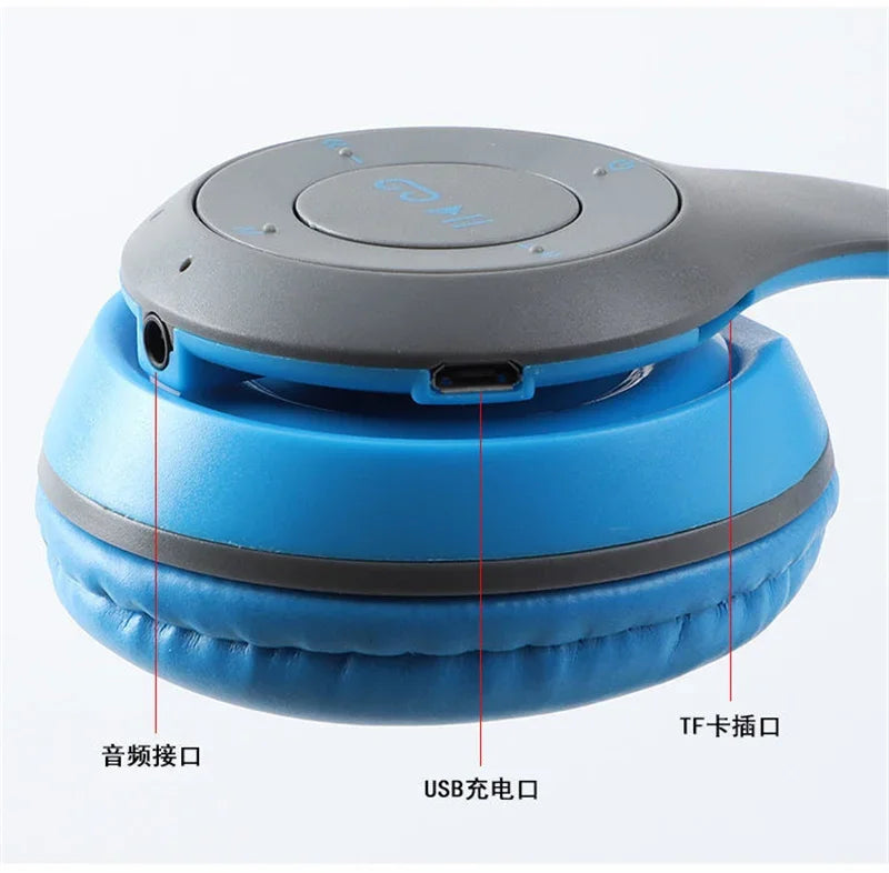 Wireless Headphones Foldable HIFI Headset Noise Cancelling Earphone with Mic USB Adaptor For iPhone Game P47 Earbuds