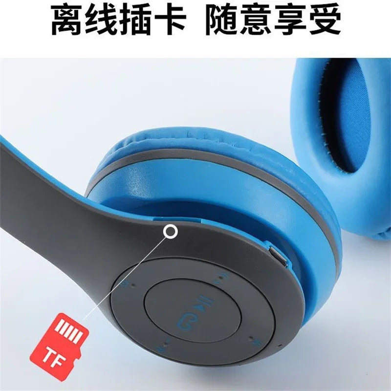 Wireless Headphones Foldable HIFI Headset Noise Cancelling Earphone with Mic USB Adaptor For iPhone Game P47 Earbuds