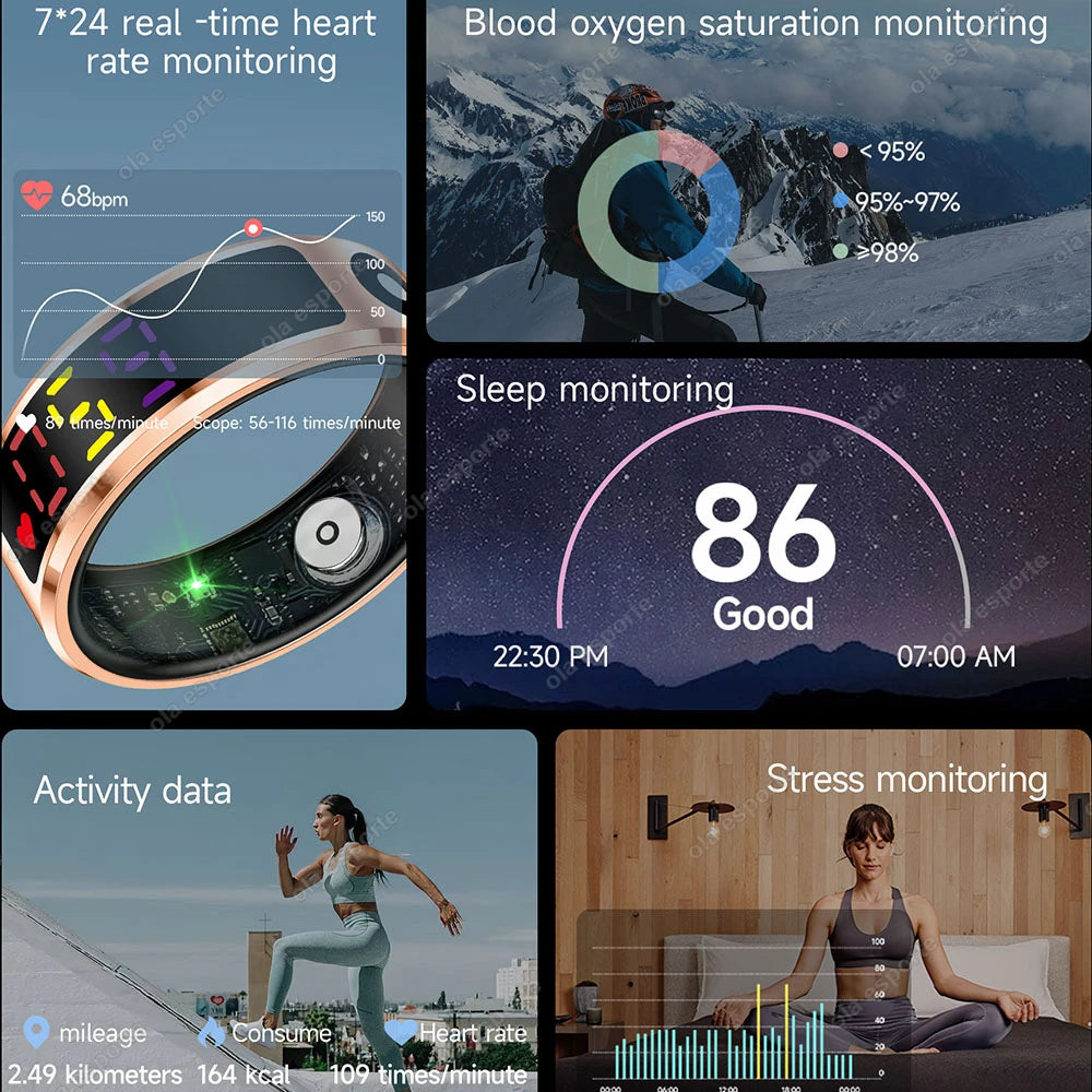 Smart Ring Men Women LED Display Screen,Gift Ring,Heart Rate Blood Oxygen Monitor,Multi Sport Modes,5ATM & IP68 Waterproof Rings