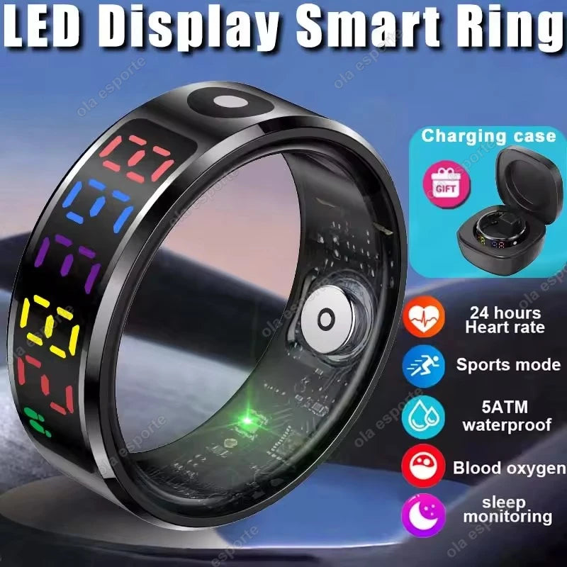 Smart Ring Men Women LED Display Screen,Gift Ring,Heart Rate Blood Oxygen Monitor,Multi Sport Modes,5ATM & IP68 Waterproof Rings