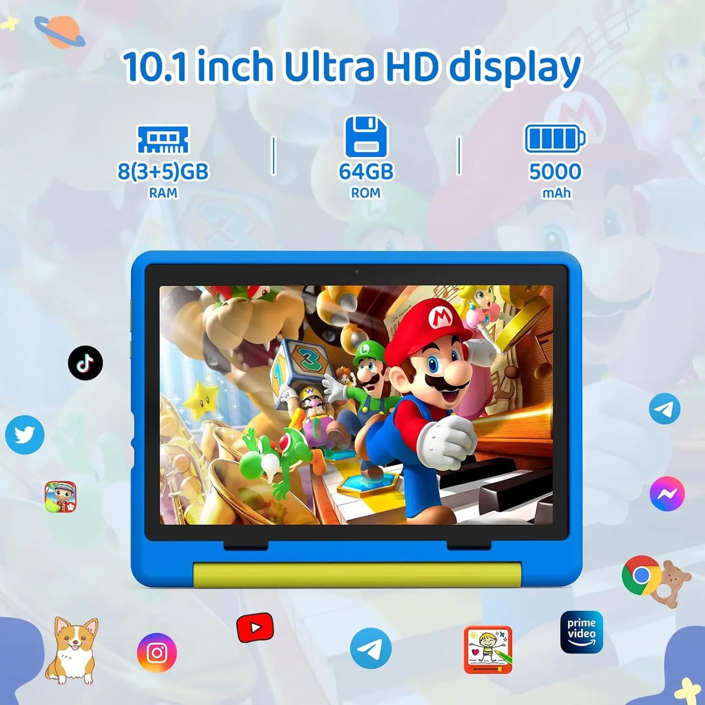 Kid Tablet 10 Inch Android 14 Quad Core 8GB RAM 64GB ROM 128GB Expandable 5000mAh WiFi Bluetooth Children's Gift Kids Software