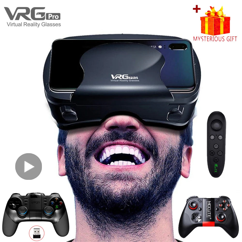 VRG Pro VR Glasses Virtual Reality Headset Devices Viar 3D Helmet Goggles Lenses Smart For Smartphone Cell Phone With Controller