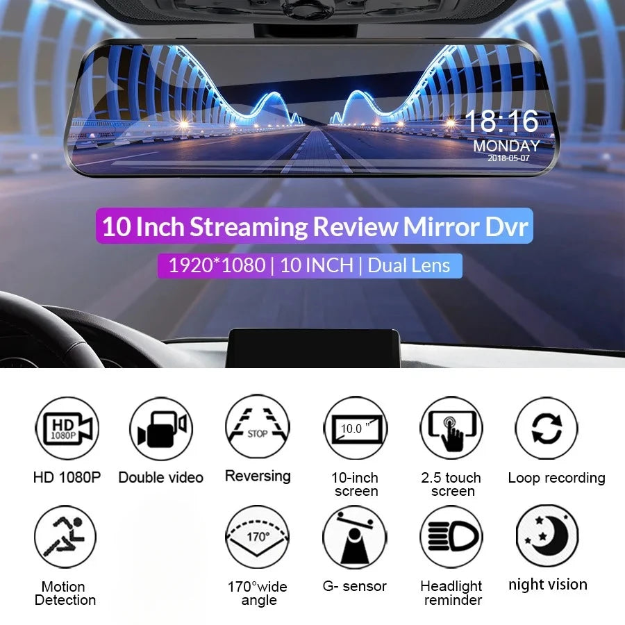Dash Camera Car Cam Full HD 1080P Dashcam Touch Screen Black Box Picture Display Dvr Night Vision Dual Camera G-Sensor Parts
