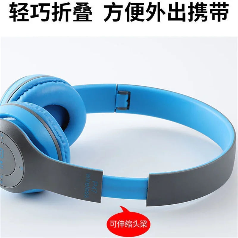 Wireless Headphones Foldable HIFI Headset Noise Cancelling Earphone with Mic USB Adaptor For iPhone Game P47 Earbuds