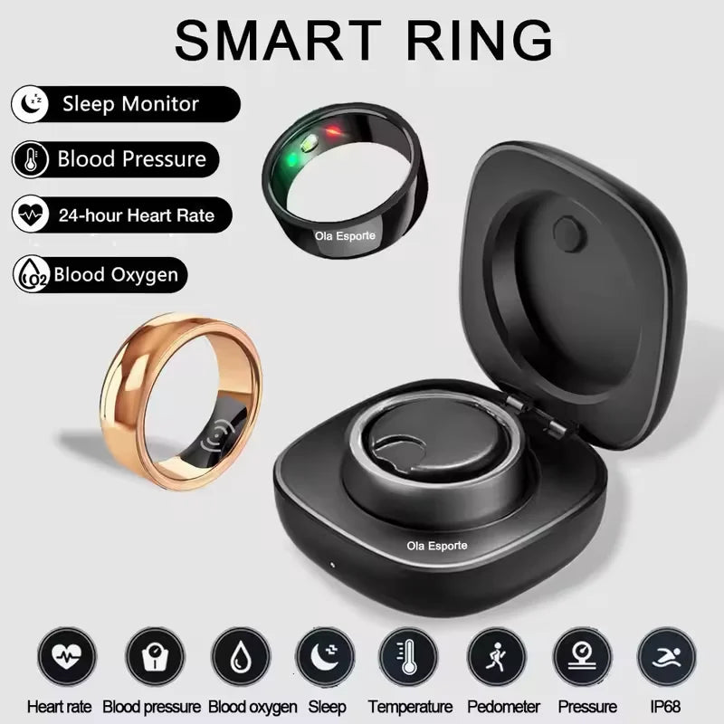 Smart Ring Health Monitor For Men Women Thermometer Blood Pressure Heart Rate Sleep Monitor Ip68 Waterproof For IOS Android